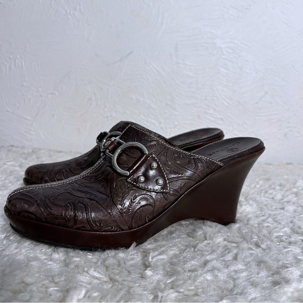 Cole Haan Slip On Heel Mule clogs Sandals Buckle shoes Womens SZ 7 Brown